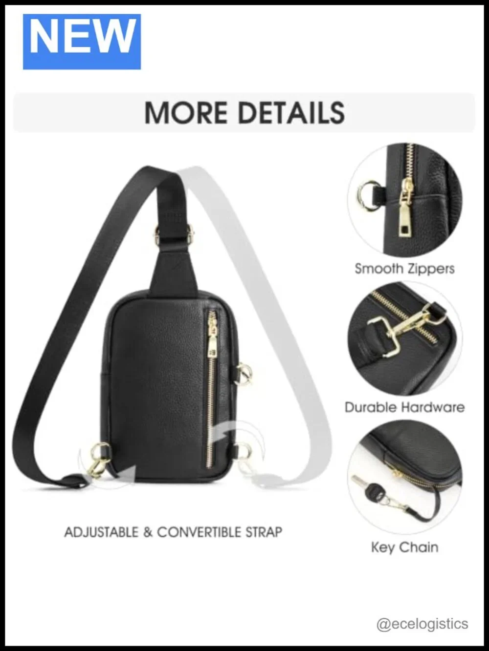Genuine Leather Sling Bag Women Crossbody RFID Blocking Anti-theft Adjustable